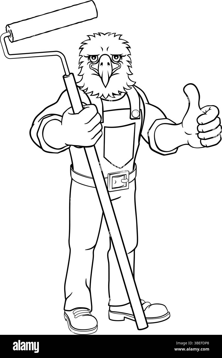 Eagle Painter Decorator Paint Roller Mascot Man Illustrazione Vettoriale Eagle Painter Decorator Paint Roller Mascot Man Illustrazione Vettoriale