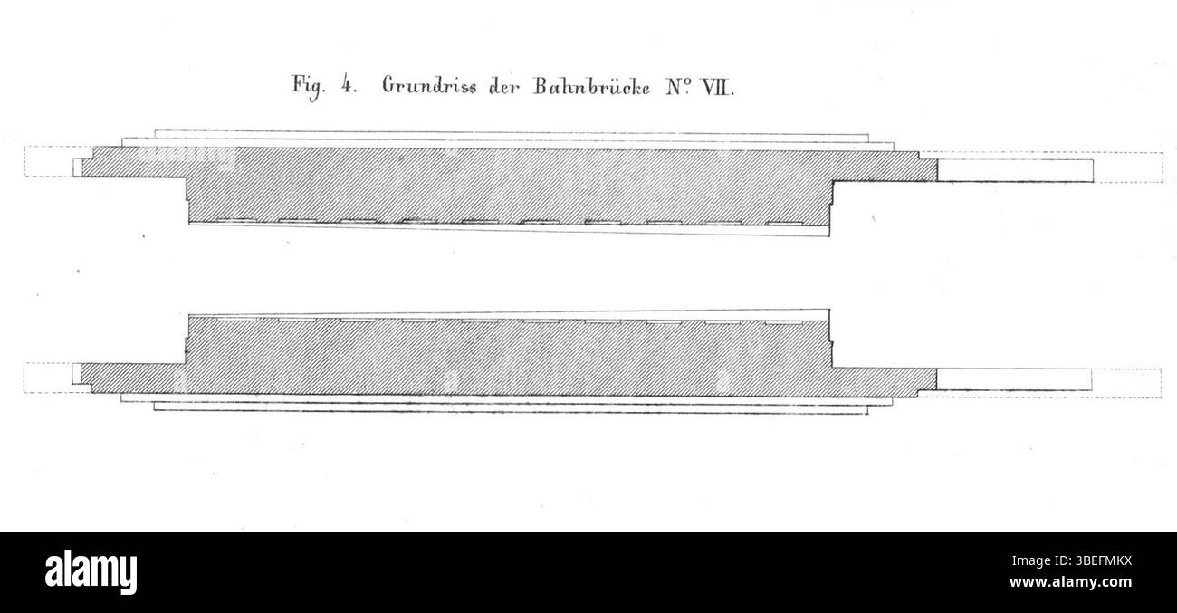 Disegno del 1851 del ponte ferroviario n. VII sulla Schiefe Ebene, parte della ferrovia bavarese-sassone, che mostra la disposizione dei ponti. Foto Stock