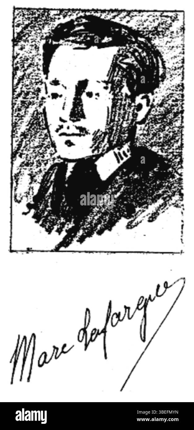 Ritratto inciso di Marc Lafargue, pubblicato intorno al 1892 sulla rivista francese "Essais de Jeunes", di Fortuné Demeure de Beaumont. Foto Stock