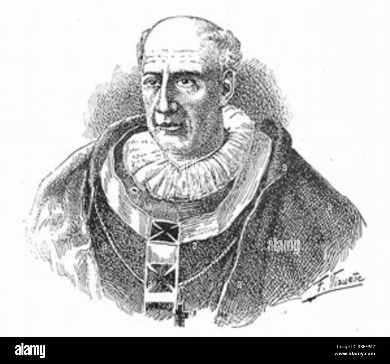 Incisione riproduzione dal 1896 di Francisco de Sales Arrieta, una figura religiosa peruviana e arcivescovo di Lima dal 1841 al 1843, appartenente all'ordine di San Francesco. Foto Stock