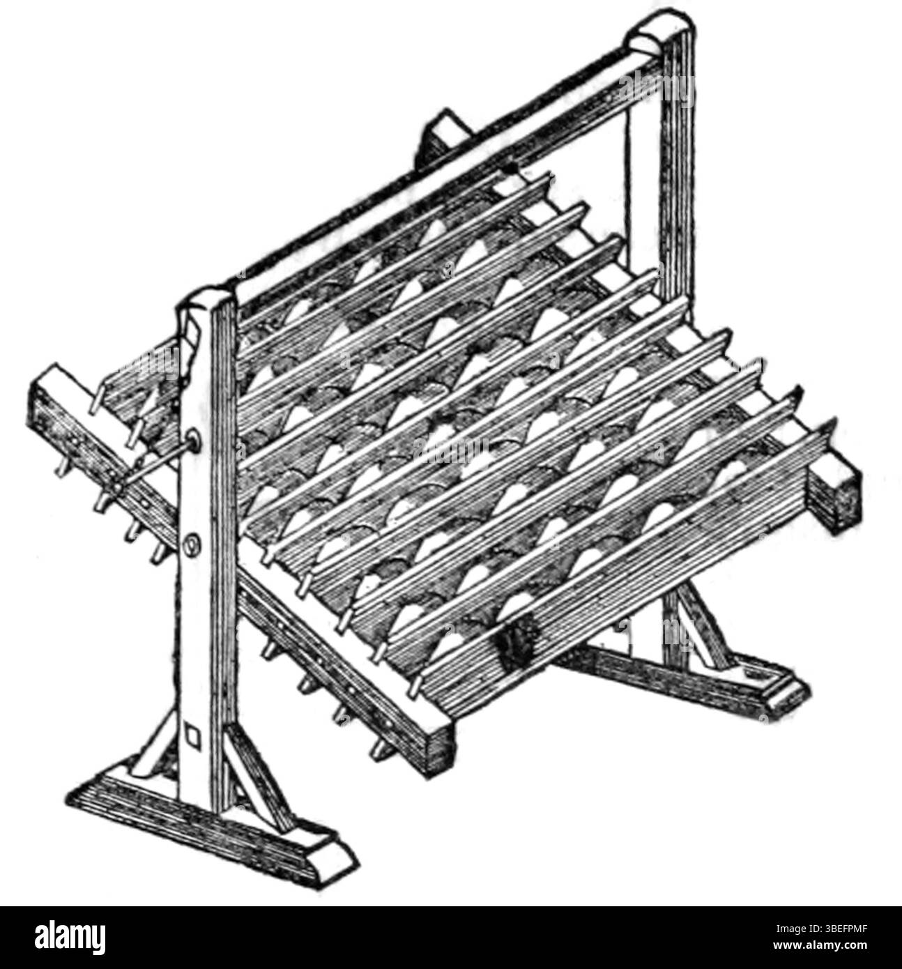 Questa incisione di A. Thiebault del 1844 mostra un armadietto o un rack di essiccazione mobile, parte della serie "Maison rustique du XIXe siècle", utilizzato per i processi di essiccazione rurale. Foto Stock