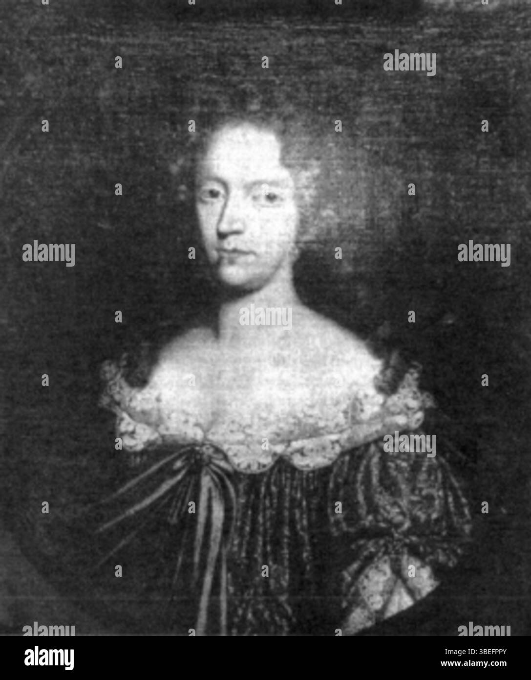 Ritratto di Lady Frances Keightley (1658-1725), nata Hyde, dal 1700 circa. Questa opera d'arte rappresenta una figura significativa della società inglese del XVII secolo. Il dipinto cattura la sua somiglianza nel contesto del suo background aristocratico durante il tardo periodo Stuart. Foto Stock