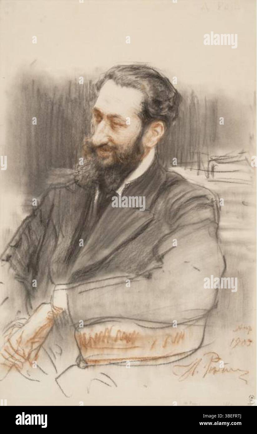 Questo ritratto, dipinto da Ilya Repin nel 1905, raffigura Denis Roche (1868-1951), un traduttore francese di letteratura russa. Il lavoro cattura il comportamento intellettuale di Roche. Foto Stock
