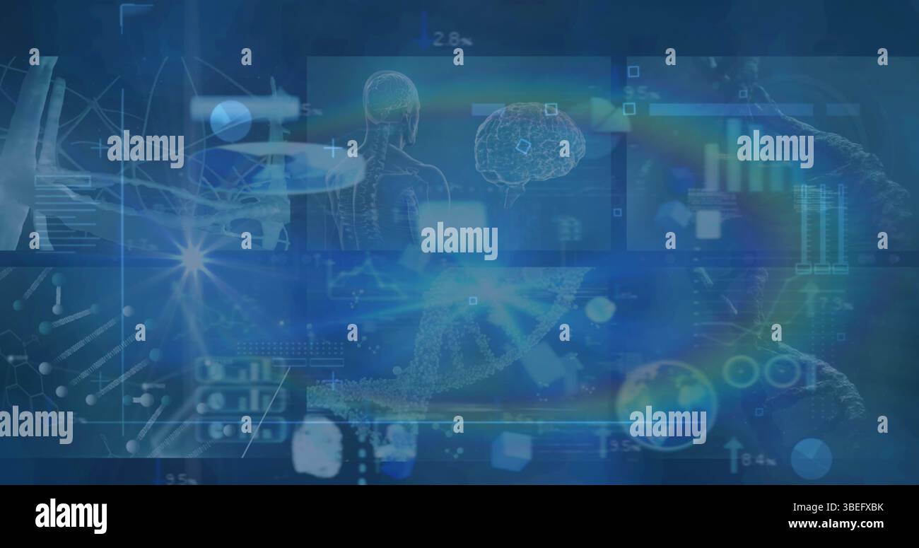 Immagine dell'elaborazione dei dati biologici su schermo digitale blu Foto Stock