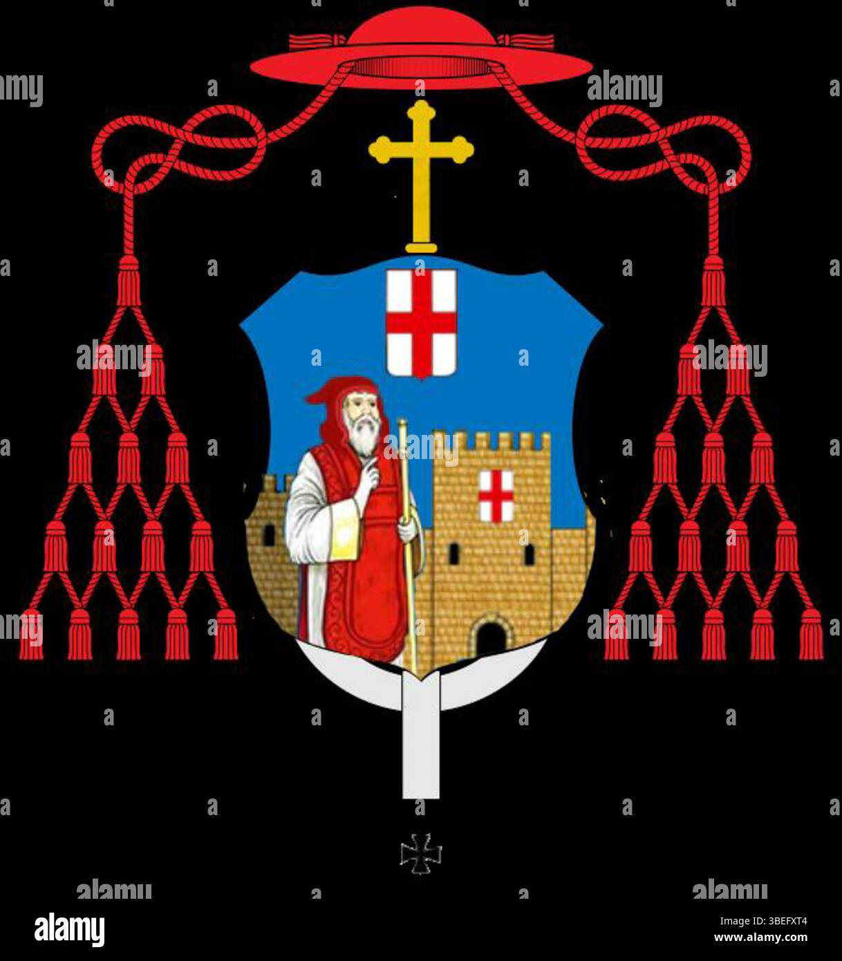 Uno stemma della famiglia Marinetti, datato 7 luglio 1977. Simboleggia il patrimonio della famiglia, compresa la sua connessione cardinale. Foto Stock