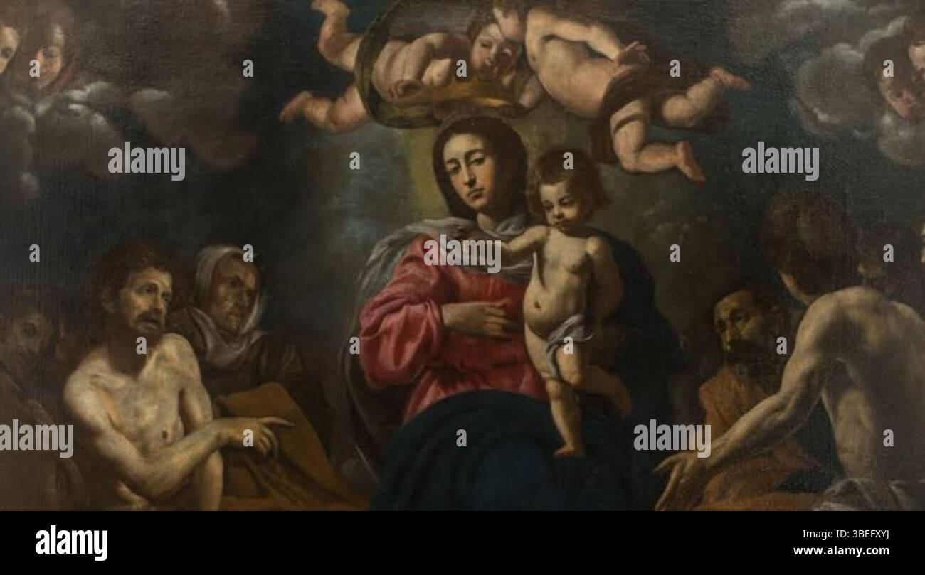 La *Madonna di Ognissanti* di Giovanni Battista Caracciolo (Battistello) è un dipinto del XVII secolo ospitato nella Chiesa di San Giovanni Theresti a stilo. Si tratta di una rappresentazione religiosa che mostra la Madonna in un tradizionale stile barocco italiano. Foto Stock