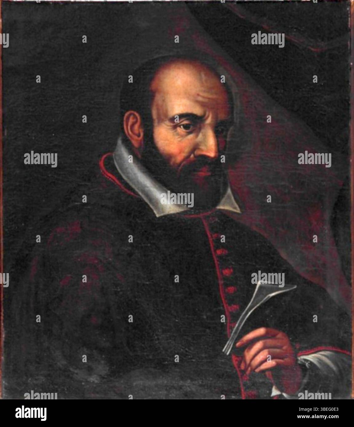 Questo ritratto del 1620 di monsignor Pietro Giorgio Odescalchi, attribuito alla Scuola longobarda, cattura l'aspetto dignitoso e formale di una figura italiana di spicco durante il primo periodo barocco. Foto Stock