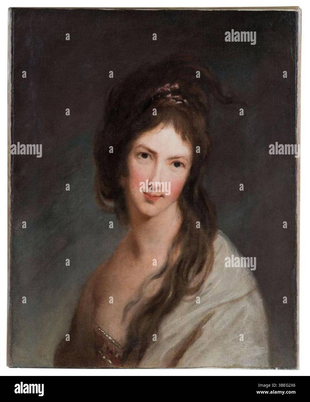 Questo ritratto di Frances Bassett Washington Lear, dipinto da Robert Edge Pine nel 1785, presenta una dettagliata raffigurazione della donna americana. L'olio su tela misura 3/4" x 1/2 poll. Ed è ospitato negli Stati Uniti. Era un regalo della signora S. Fahs Smith nel 1947. Foto Stock Questo ritratto di Frances Bassett Washington Lear, dipinto da Robert Edge Pine nel 1785, presenta una dettagliata raffigurazione della donna americana. L'olio su tela misura 3/4" x 1/2 poll. Ed è ospitato negli Stati Uniti. Era un regalo della signora S. Fahs Smith nel 1947. Foto Stock
