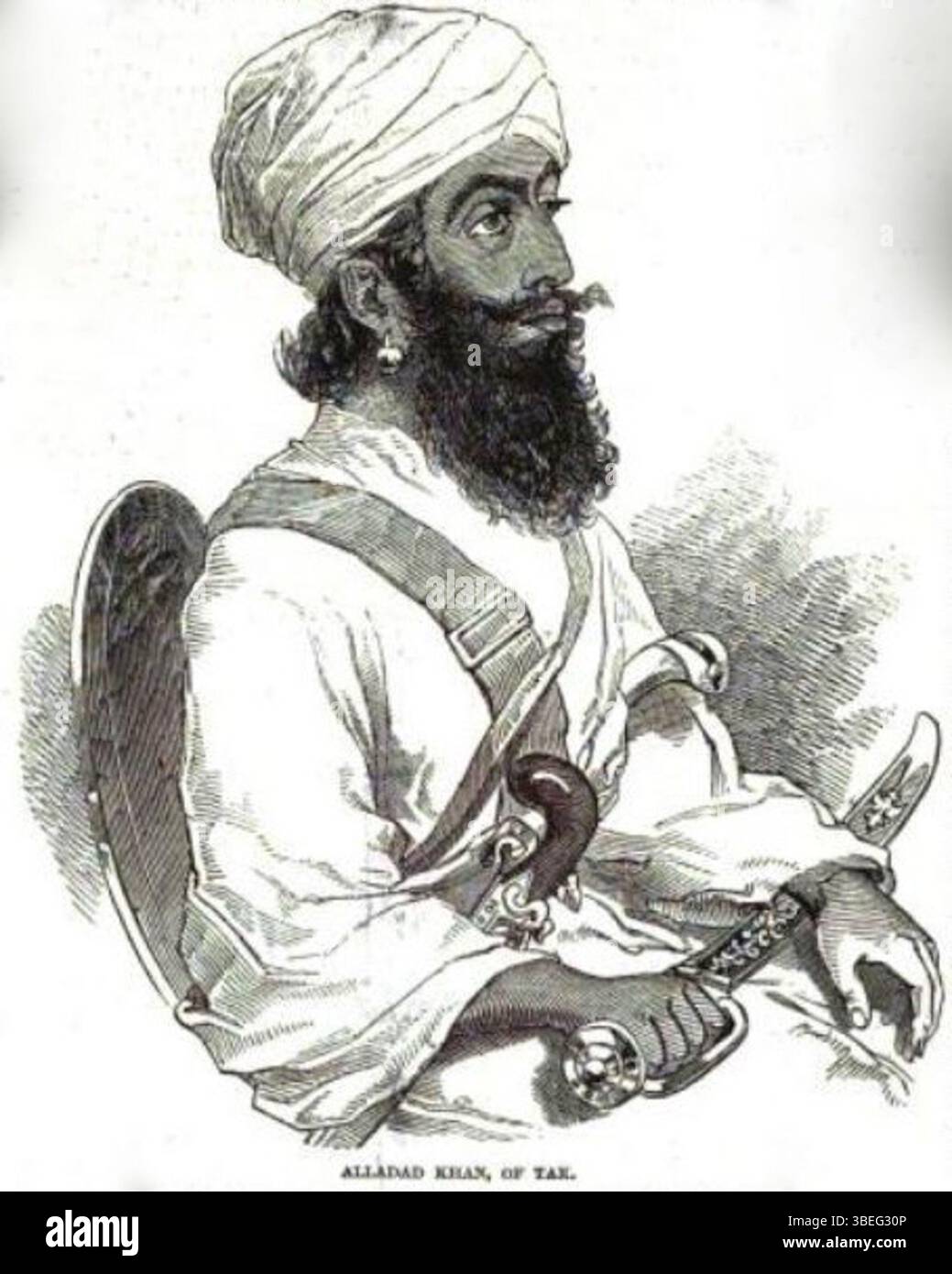 Questo ritratto di G. T. Vigne raffigura Nawab Allahdad Khan di Tank State. Lo sketch è stato pubblicato su *The Illustrated London News* il 25 aprile 1846. Il Nawab era un sovrano della dinastia Katti Khel, parte del più grande ramo di Daulat Khel. Foto Stock