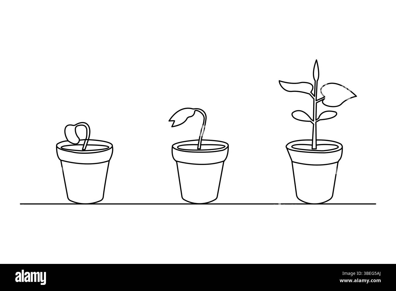 Lavorazione di impianti di crescita disegno continuo su una linea di design vettoriale isolato Illustrazione Vettoriale