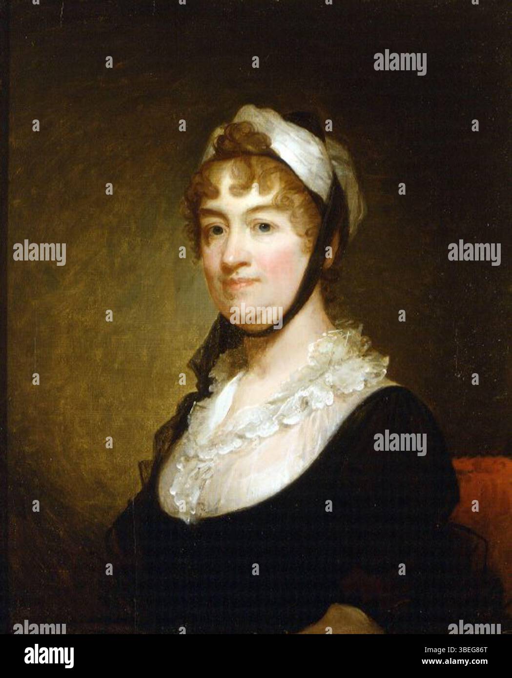Questo dipinto ad olio di Gilbert Stuart, creato intorno al 1807, raffigura il Tempio di Lady John. È un esempio della ritrattistica di Stuart, che mostra le caratteristiche aristocratiche della sitter. Il dipinto si trova su un pannello di 29 1/8 x 1/2 pollici. L'opera è ospitata in una collezione accreditata alla signora Henry Manning Sage, con il numero di accesso 1972.020.0002. Foto Stock