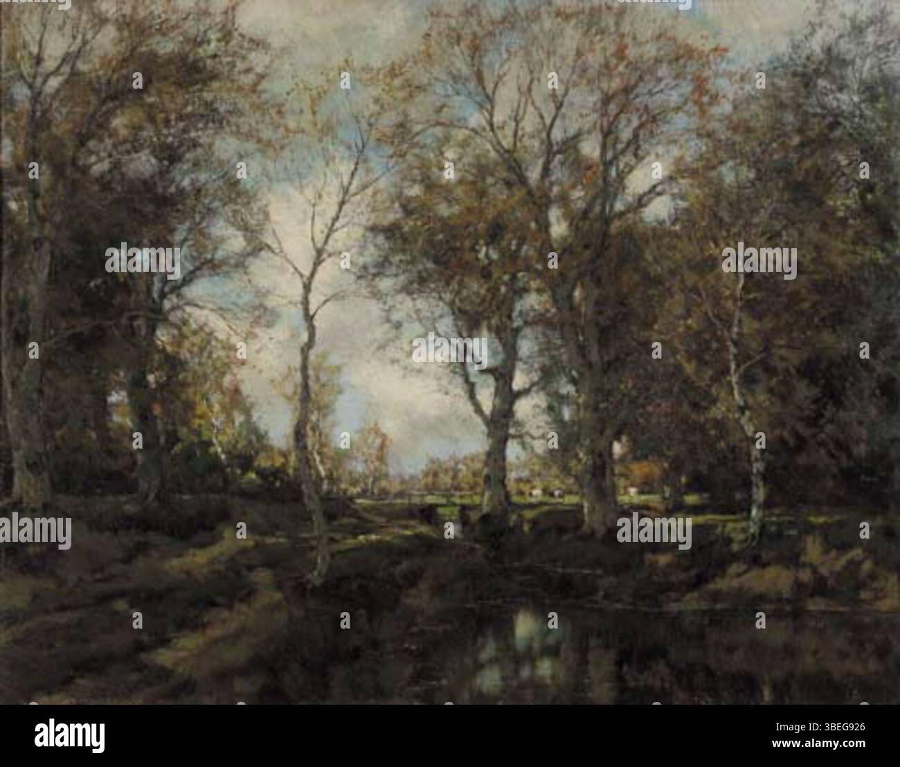 La "Sinfonia autunnale" di Arnold Marc Gorter cattura un paesaggio boschivo riccamente colorato in autunno, mostrando toni caldi, alberi alti e un umore riflettente tipico del suo approccio impressionista. Foto Stock