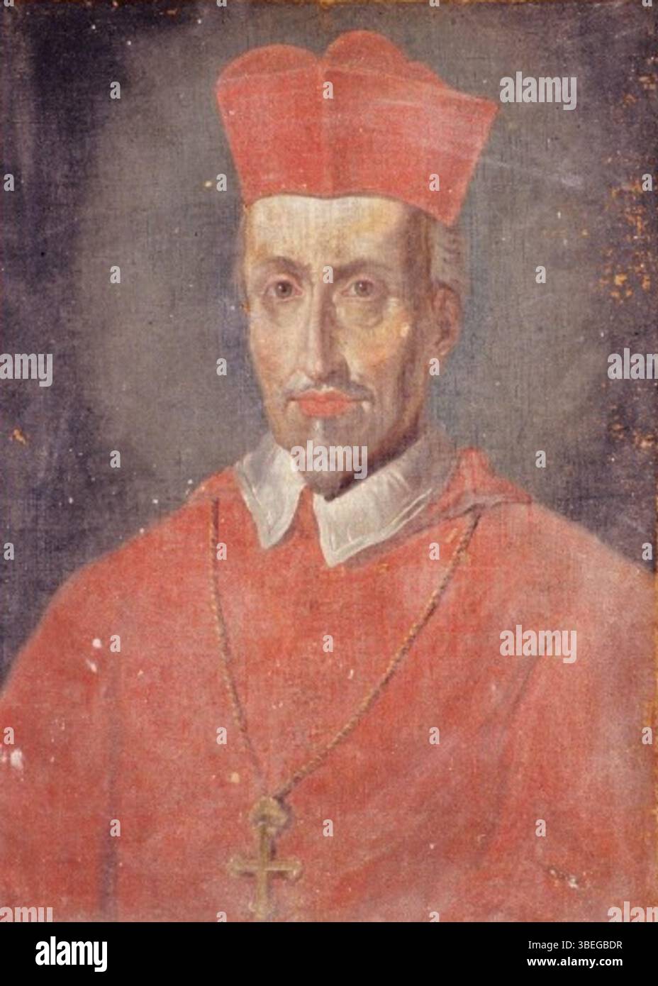 Questo ritratto, dipinto da un artista sconosciuto tra il 1650 e il 1699, raffigura Giovanni Tiepolo, Patriarca di Venezia. Il dipinto rappresenta l'influenza religiosa e politica del patriarca durante l'era barocca. Foto Stock