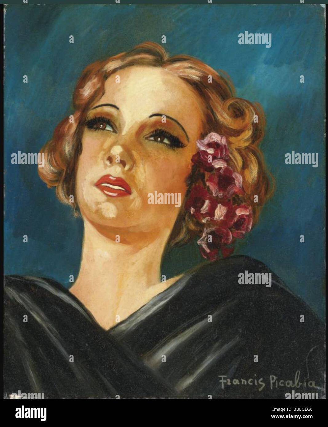 "Tête de femme" (capo di una donna) di Francis Picabia è un ritratto astratto che esplora le complessità della forma femminile. Picabia utilizza una miscela di linee nitide, forme geometriche ed elementi frammentati per trasmettere un senso di identità e trasformazione. Il lavoro riflette la sua esplorazione del corpo umano e l'attenzione del movimento Dada sulla rottura delle convenzioni artistiche tradizionali. Foto Stock