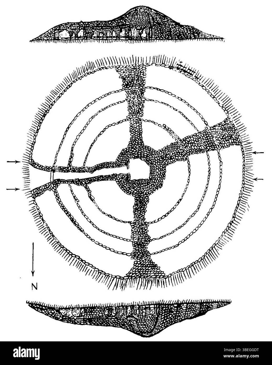 *Galgal of Île Longue* di Zacharie le Rouzic, mostrato in un piano del 1933, raffigura strutture sepolcrali preistoriche. Il piano fu pubblicato in *Sépultures préhistoriques du Morbihan*, un giornale di antropologia. Foto Stock