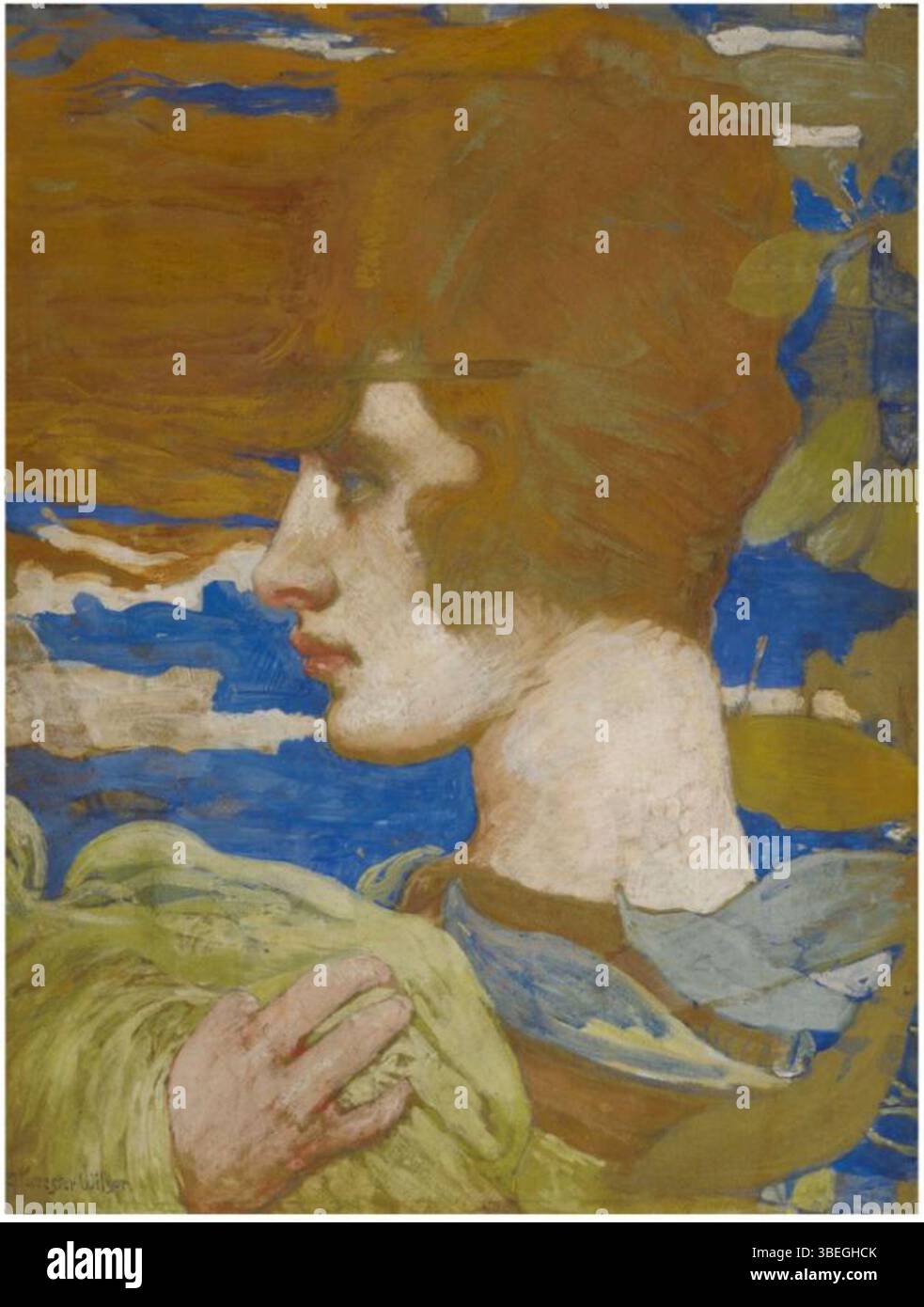 "Wind" di David Forrester Wilson, creato intorno al 1919, cattura il movimento e la potenza del vento attraverso forme astratte e tratti dinamici. Il pezzo riflette l'esplorazione dell'artista della natura e delle forze dell'ambiente nell'arte dei primi anni del XX secolo. Foto Stock