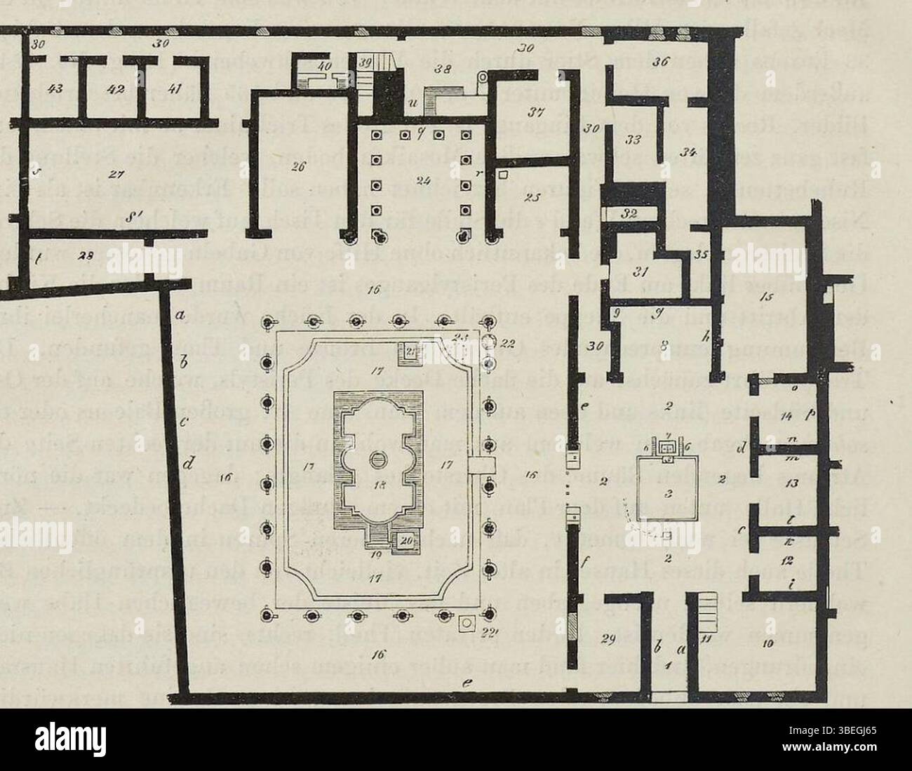 I piani del 1884 della Casa di Meleager (Casa di Meleagro) a Pompei di Johannes Overbeck e August Mau. Questi piani sono significativi per comprendere l'architettura romana e la vita domestica a Pompei. Foto Stock