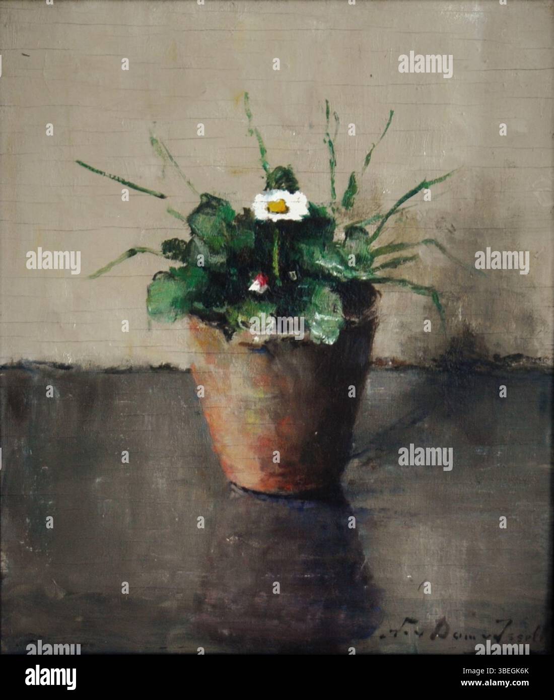 Questo dipinto ad olio su tavola del 1918 di Lucie van Dam van Isselt, intitolato "Meizoentje", misura 24,5 x 29 cm e raffigura un fiore di maggio. Foto Stock
