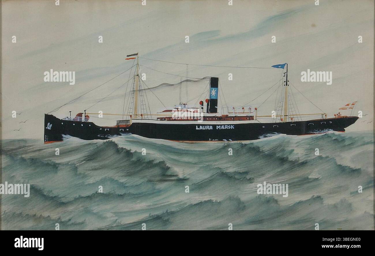 La nave a vapore Laura Mærsk di Svendborg, originariamente costruita come Laura nel 1898 a West Hartlepool, cambiò proprietà più volte prima di essere demolita in Canada nel 1948. Foto Stock