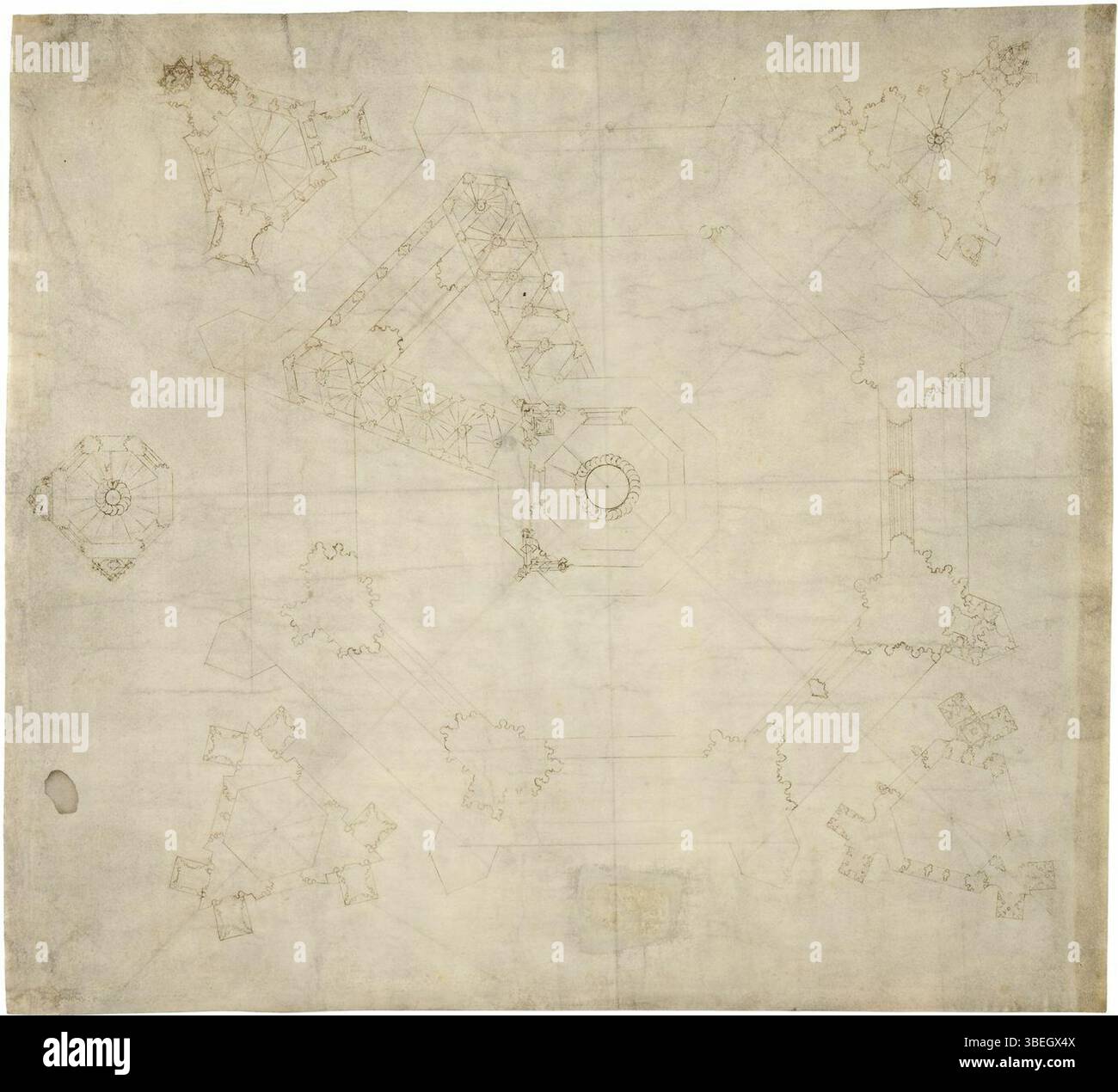 Questo disegno, datato intorno al 1490, fa parte di una serie attribuita a Hans Hammer per una proposta di seconda guglia nella Cattedrale di Strasburgo, un progetto che non fu mai realizzato. Il disegno è conservato nella collezione Oeuvre Notre-Dame ed è in deposito permanente presso il Musée de l'oeuvre Notre-Dame. Foto Stock