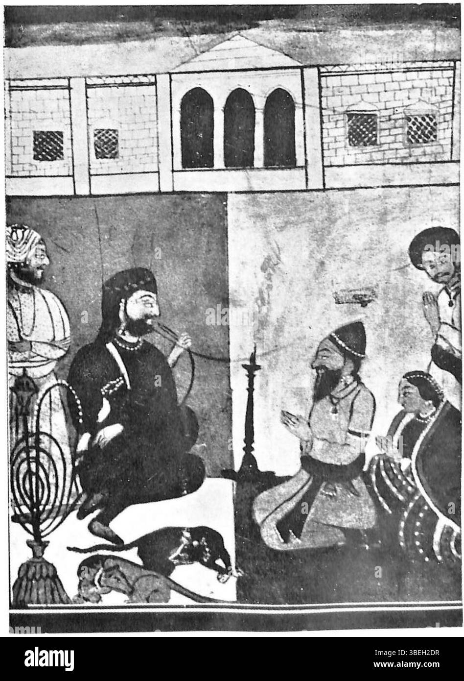 Questo dipinto del XIX secolo raffigura Zorawar Singh Kahluria, un generale della dinastia Dogra, che riceve il Raja e la regina del Ladakh. La scena evidenzia le relazioni diplomatiche tra la dinastia Dogra e la dinastia Namgyal. Foto Stock