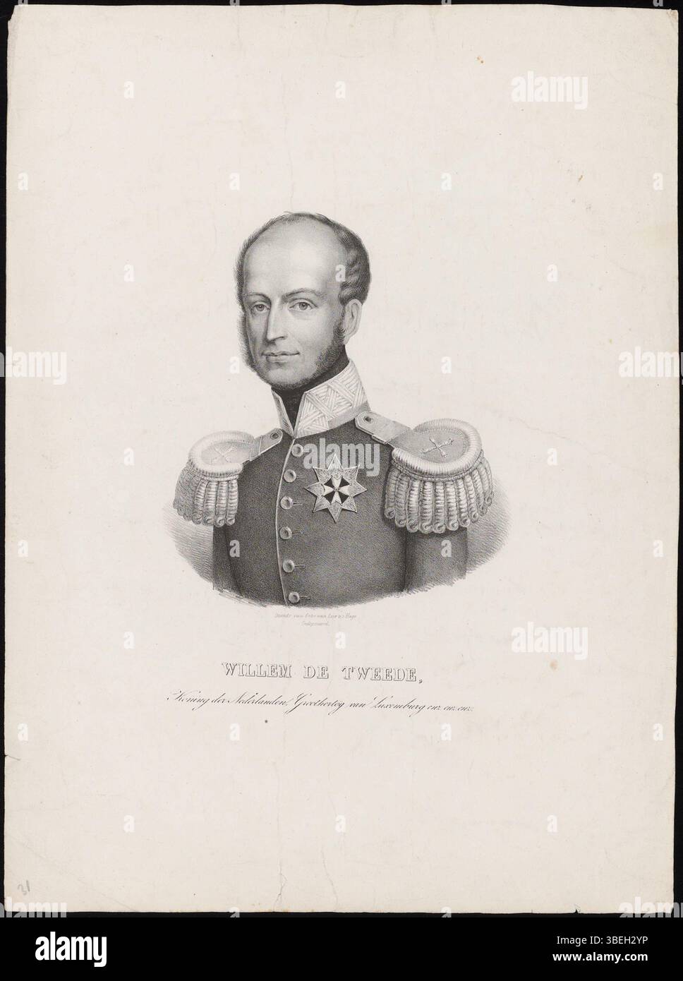 Questa litografia, creata intorno al 1846, raffigura Guglielmo II, re dei Paesi Bassi e granduca di Lussemburgo, mostrando il suo status reale e l'influenza europea. Foto Stock