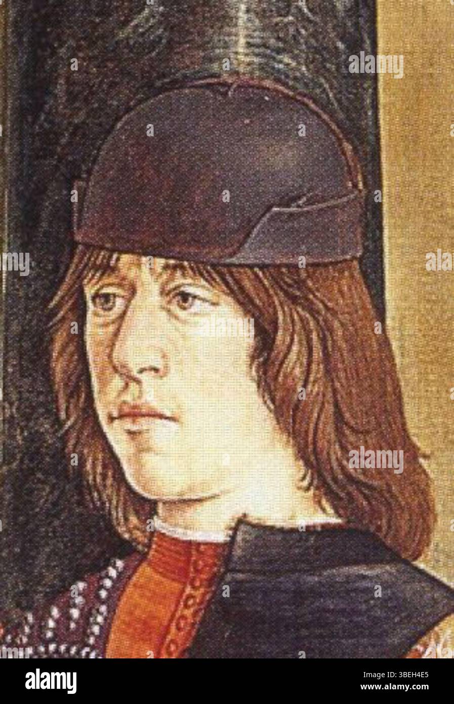 Questo dipinto, *Annibale II Bentivoglio nella Pala Bentivoglio*, raffigura Annibale II Bentivoglio, un nobile italiano, in una pala d'altare rinascimentale. L'opera è un esempio chiave della ritrattistica e dell'arte religiosa del Rinascimento italiano. Foto Stock Questo dipinto, *Annibale II Bentivoglio nella Pala Bentivoglio*, raffigura Annibale II Bentivoglio, un nobile italiano, in una pala d'altare rinascimentale. L'opera è un esempio chiave della ritrattistica e dell'arte religiosa del Rinascimento italiano. Foto Stock