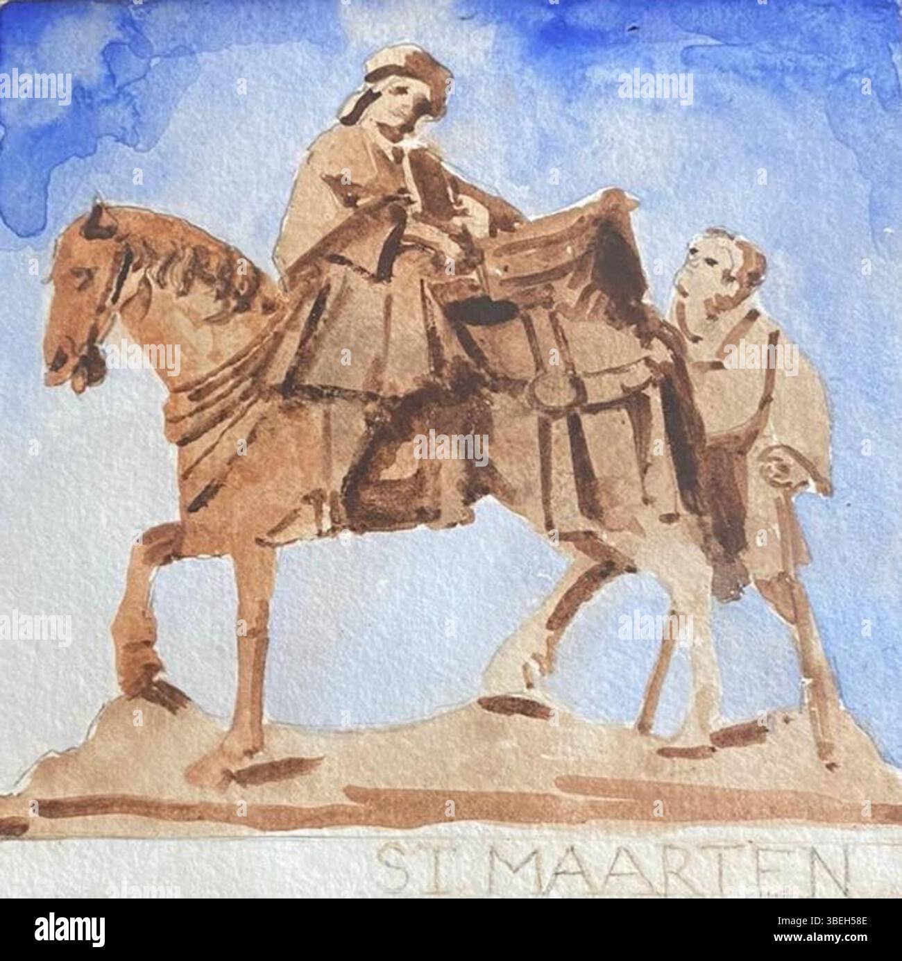 "San Maarten", dipinto tra il 1871 e il 1949, è un piccolo acquerello di 12 x 12 cm. Il pezzo raffigura San Maarten, forse riferendosi al santo o alla regione. Foto Stock