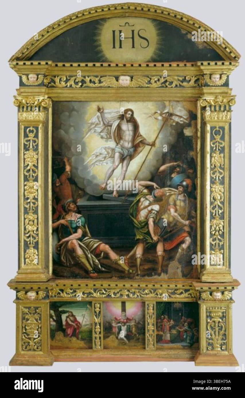 Questa pala rinascimentale di Vallespinosa, attribuita a Pietro Paolo de Montalbergo, fu creata nel 1582. È ospitato nel Museu Diocesà de Tarragona e rappresenta un significativo esempio di arte religiosa del periodo. Foto Stock Questa pala rinascimentale di Vallespinosa, attribuita a Pietro Paolo de Montalbergo, fu creata nel 1582. È ospitato nel Museu Diocesà de Tarragona e rappresenta un significativo esempio di arte religiosa del periodo. Foto Stock