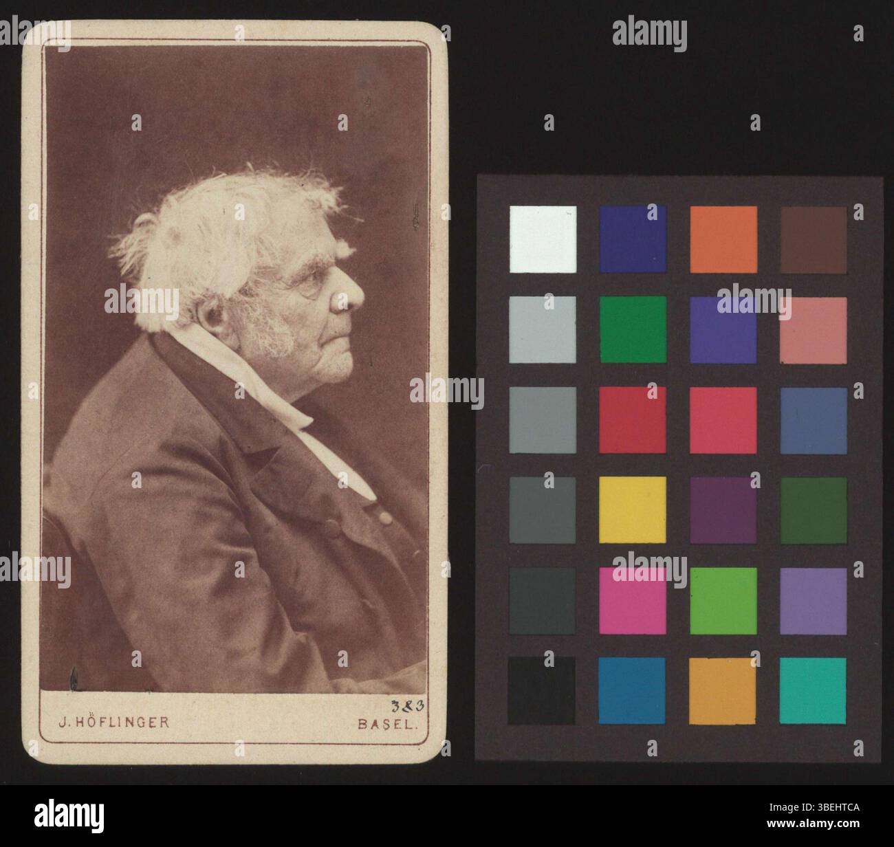 Una fotografia in bianco e nero del cabinet tra il 1860 e il 1880, raffigurante un ritratto di Peter Merian-Thurneysen. L'immagine cattura un'immagine storica attraverso il mezzo delle prime tecnologie fotografiche. Foto Stock