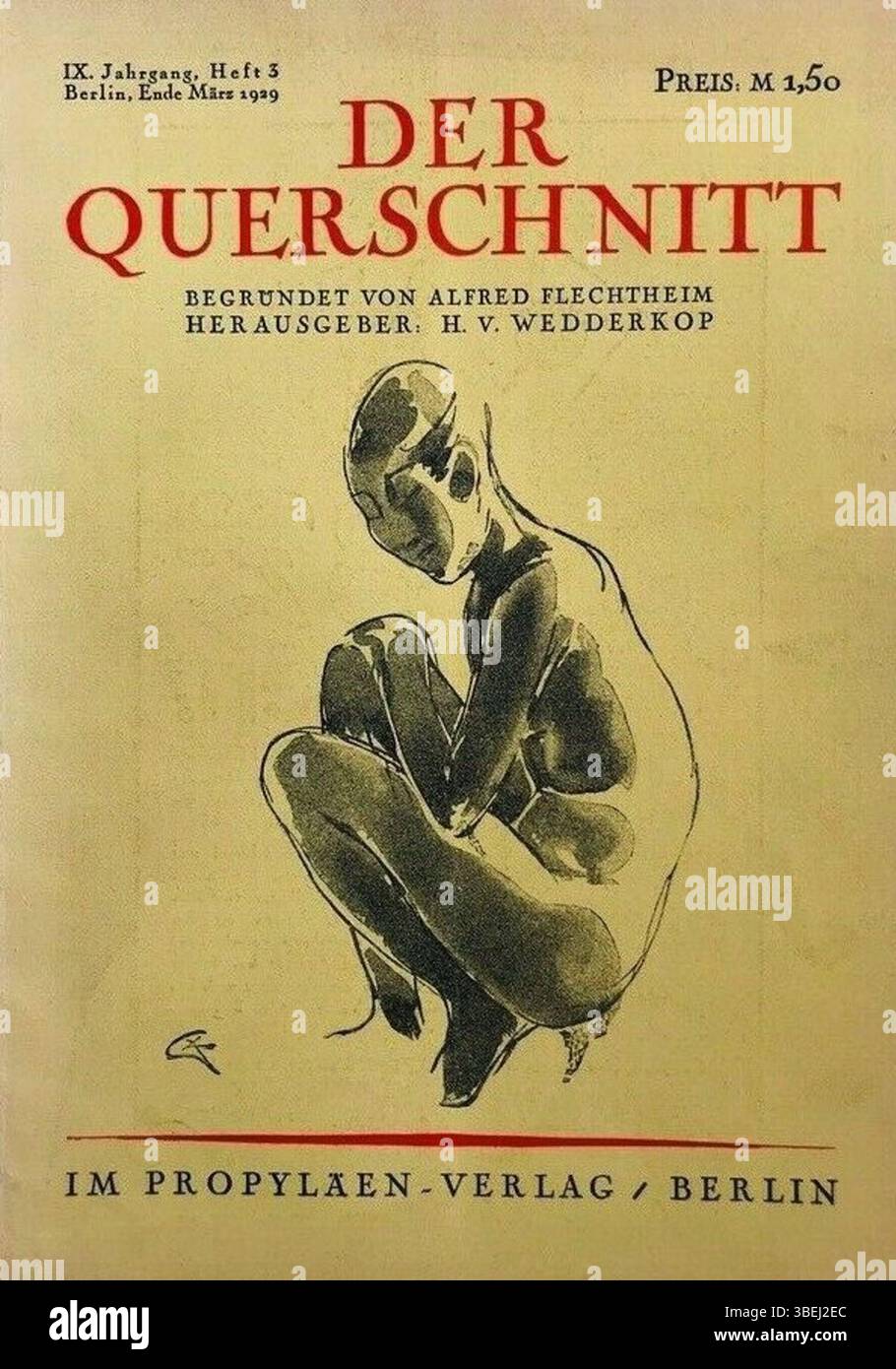 Questa illustrazione di copertina del 1929 dello scultore e artista tedesco Georg Kolbe è stata presentata in "Der Querschnitt", un'importante rivista tedesca di arte e cultura. Kolbe, noto per i suoi contributi alla scultura moderna, creò opere che incarnavano il movimento e la forma umana. Foto Stock