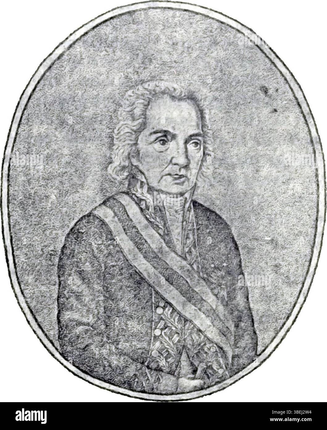 Questo ritratto ovale raffigura Carlos de Urrutia y Montoya, una figura di spicco del periodo coloniale in Guatemala. Gli viene mostrato che indossa un'uniforme formale con la fascia e la medaglia della Gran Croce dell'ordine reale e militare di Saint Hermenegild. Il pezzo probabilmente risale al 1818-1821. Foto Stock