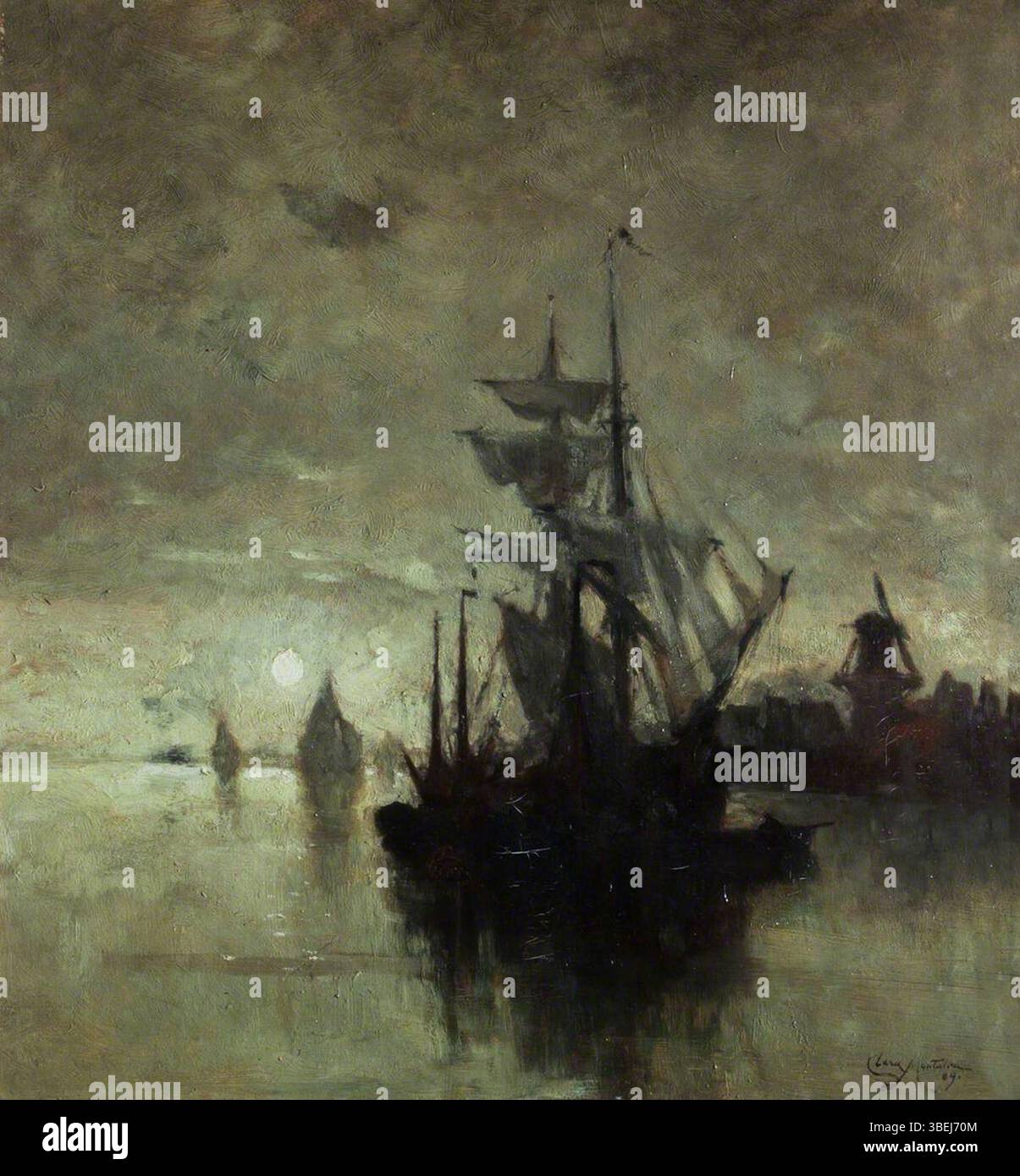 Montalba, Clara; Moonlight a Dordrecht; Girton College, Università di Cambridge; http://www.artuk.org/artworks/moonlight-in-dordrecht-195200 Foto Stock