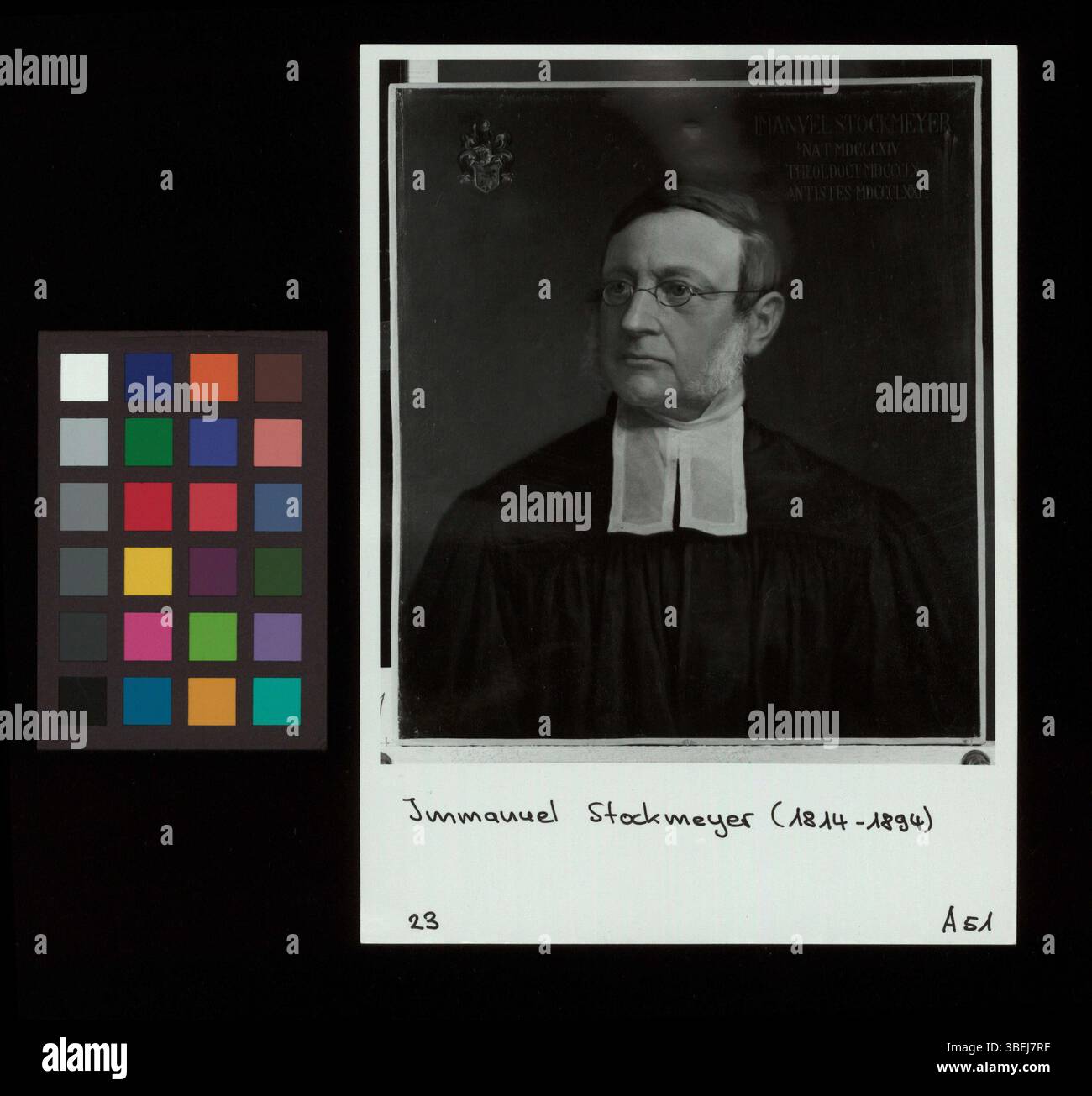 Questa fotografia in bianco e nero di un dipinto ritrae Immanuel Stockmeyer, creato intorno al 1873. L'immagine è una riproduzione fotografica di un dipinto storico. Foto Stock