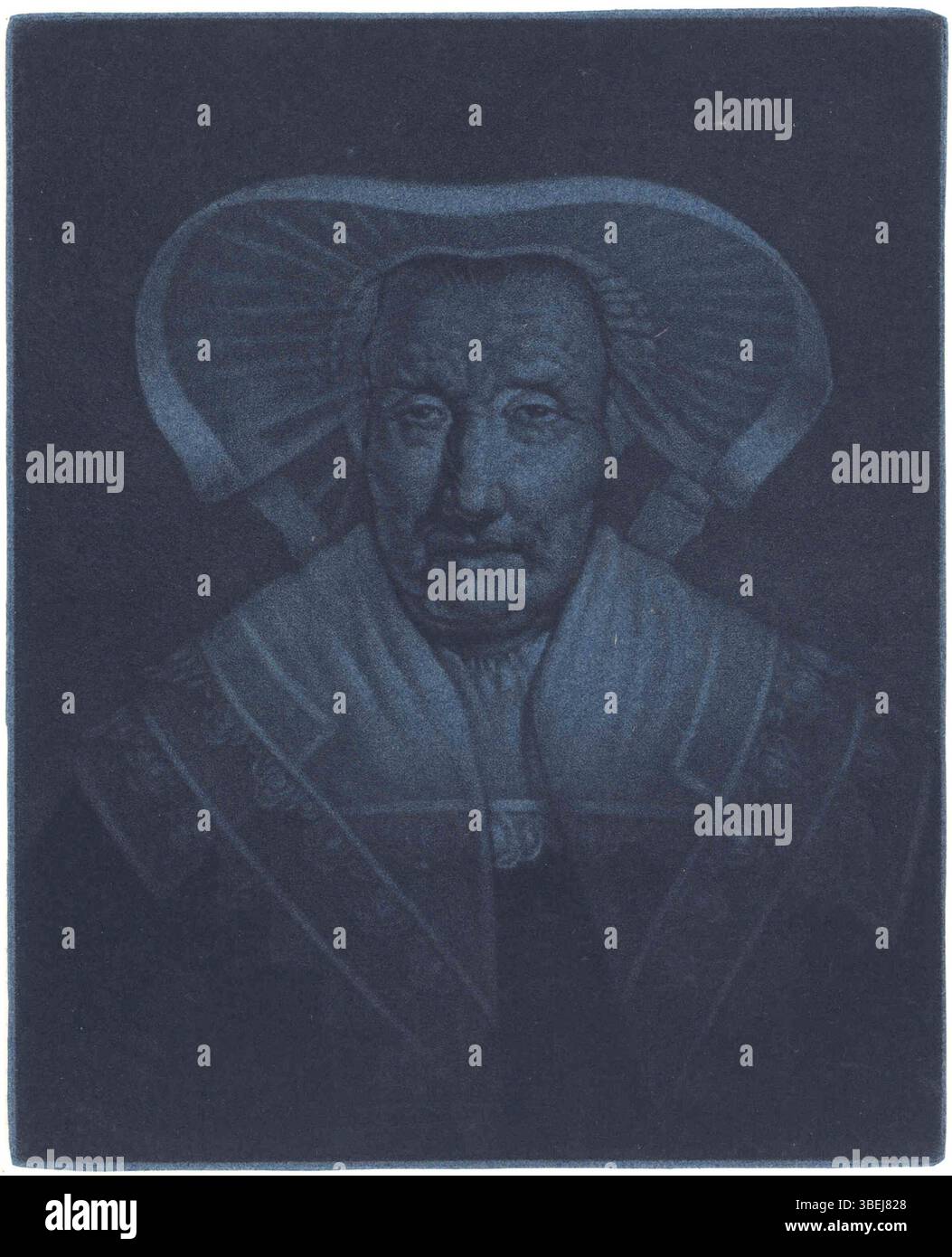 Un'incisione sul busto di Jan Stolker raffigurante una donna anziana che indossa un tradizionale abbigliamento olandese, datata tra il 1700 e il 1785. Foto Stock