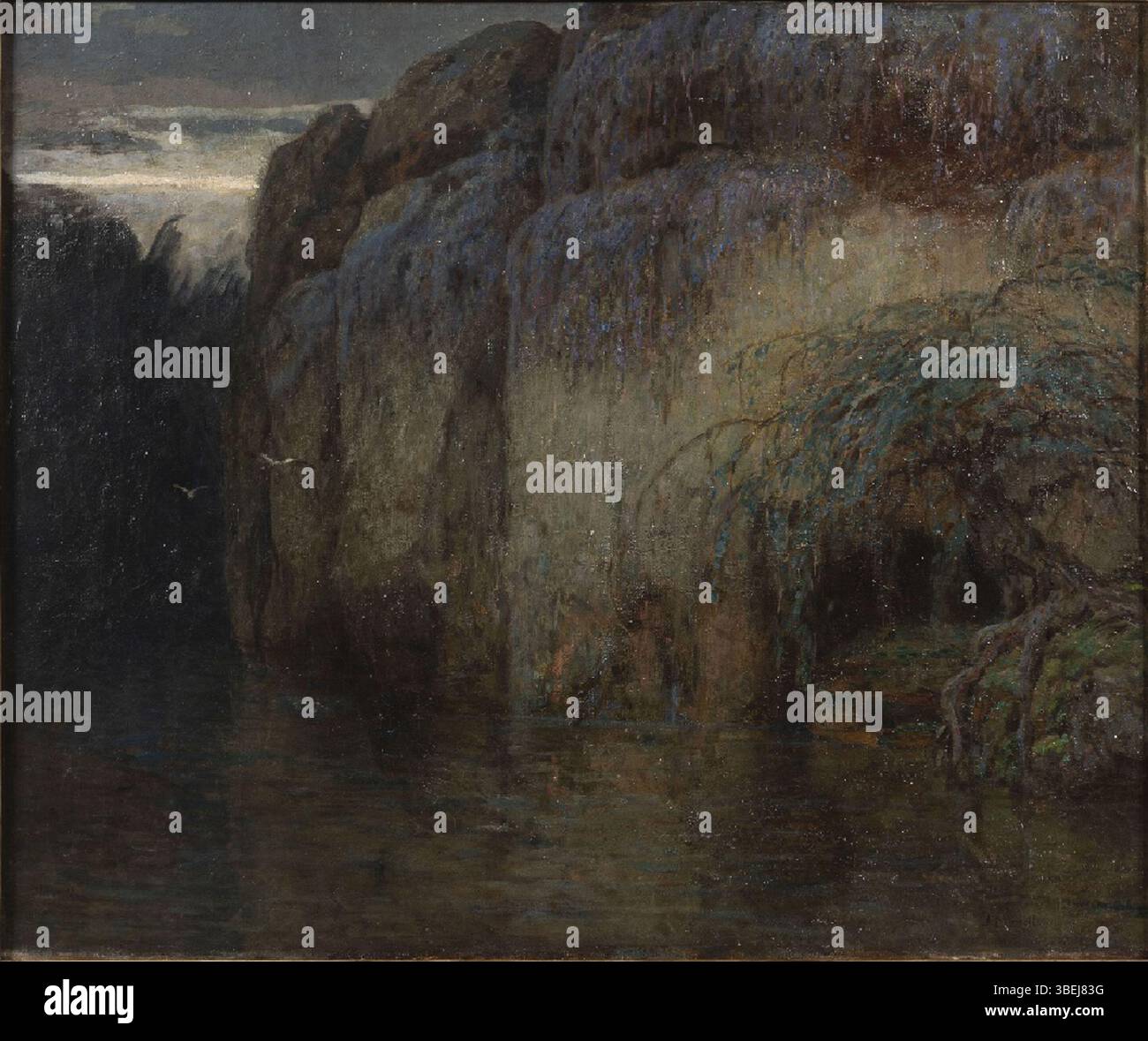 Un dipinto del 1900 di Josef Mandl intitolato Soumrak (crepuscolo), che mostra la sua interpretazione della luce che sbiadisce durante il crepuscolo in un paesaggio. Foto Stock