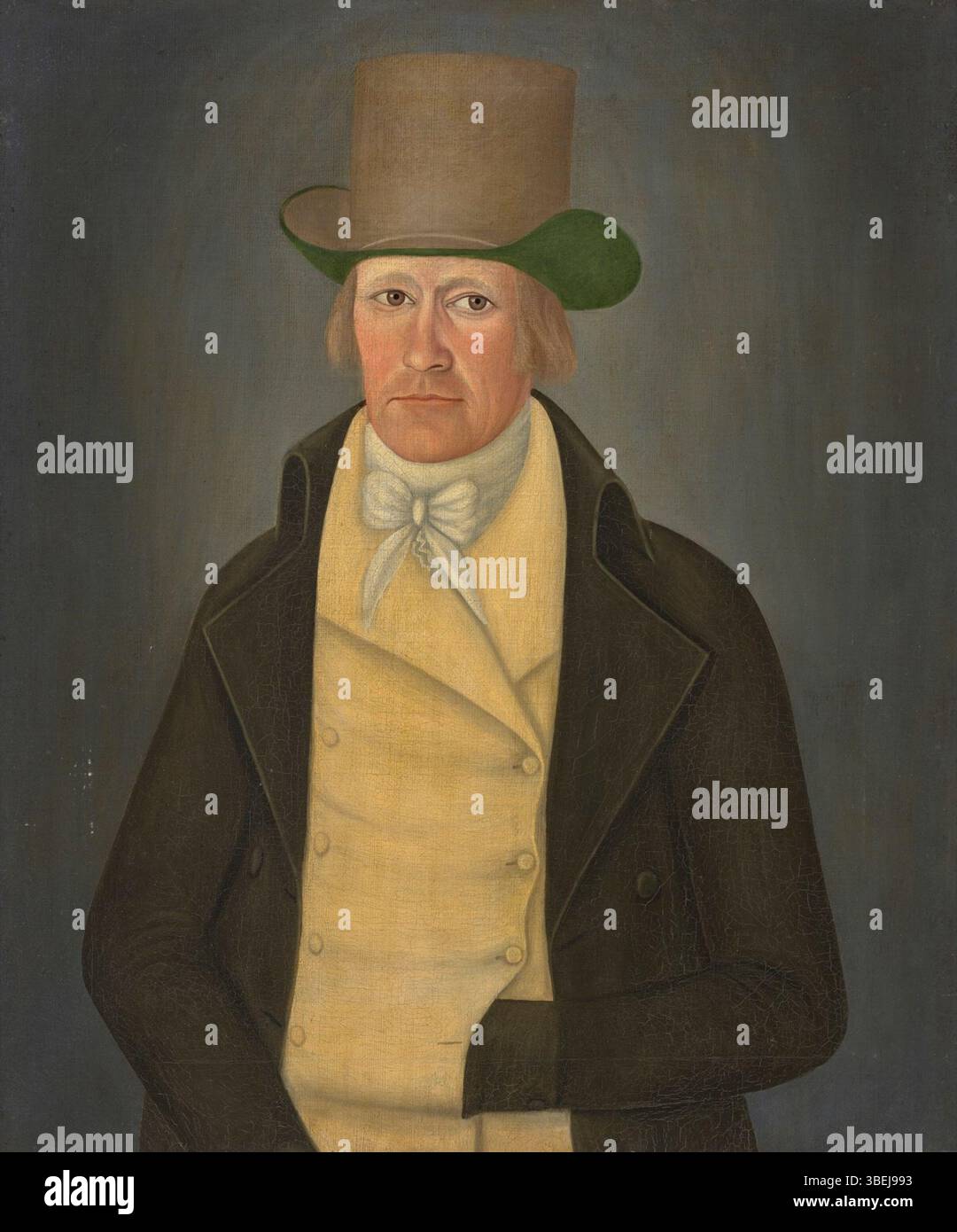 Ritratto del capitano John Bourne (1759-1837), dipinto a olio su tela da John Brewster Jr. Tra il 1797 e il 1809, in una cornice in ottone pressato con un profilo di gesso sul retro. Foto Stock