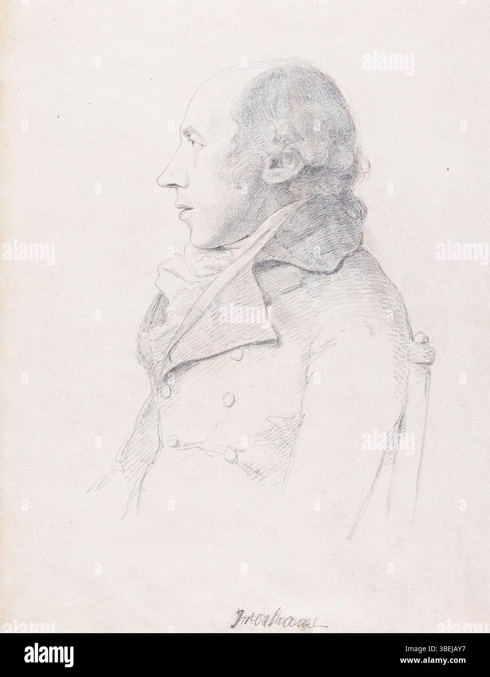 Questo ritratto di gesso e matita di William Daniell (1769-1837) dopo George Dance il giovane (1741-1825) rappresenta Henry Tresham (1749?-1814), un pittore. Creato tra il 1802 e il 1814, il lavoro era un pezzo preparatorio per la serie di incisioni su terreno tenero di Daniell, pubblicata nel 1814 come parte di una collezione di ritratti. Foto Stock