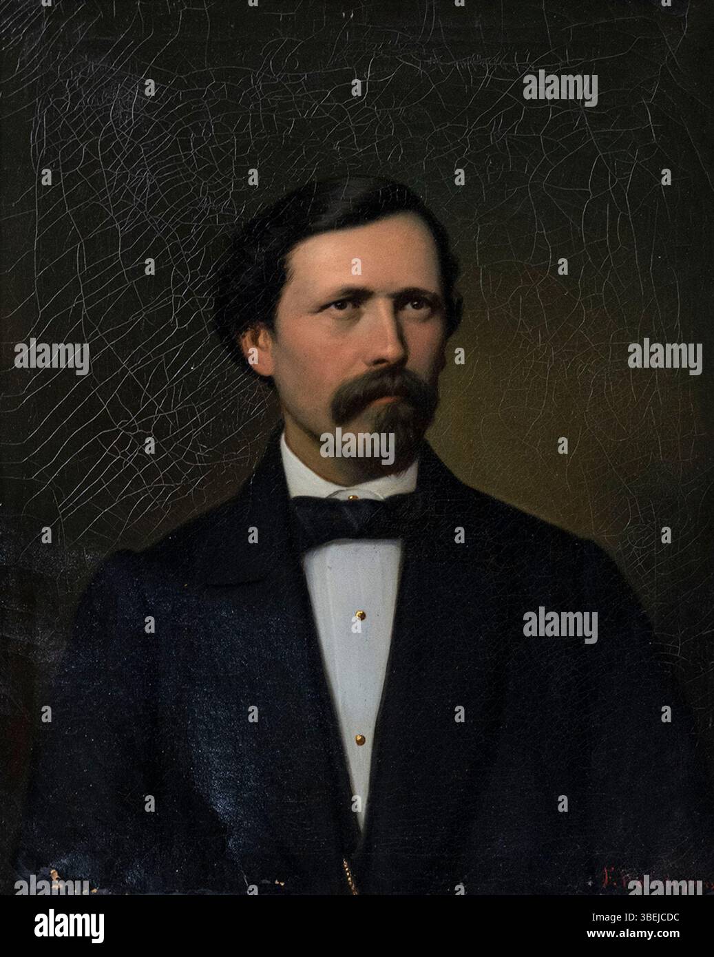 Un ritratto di un uomo, dipinto da Fidelis Walch in olio su tela. L'opera, datata ad un'epoca sconosciuta ma creata da Walch, è una rappresentazione dell'arte rumena del XIX secolo. Foto Stock