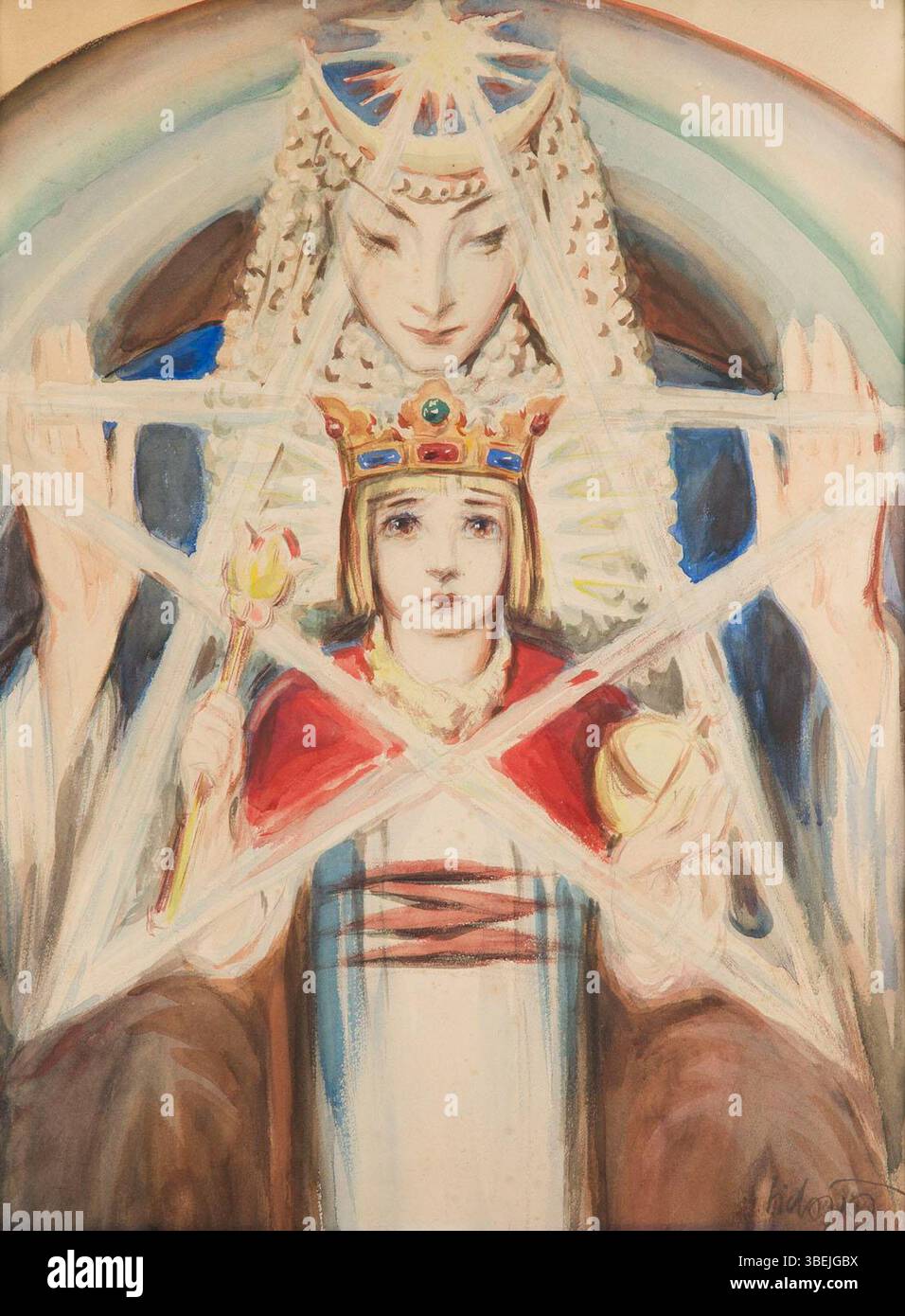 Dipinto del XX secolo di Kazimierz Sichulski che ritrae una scena simbolica con Ishtar e Gilgamesh della mitologia mesopotamica. Foto Stock