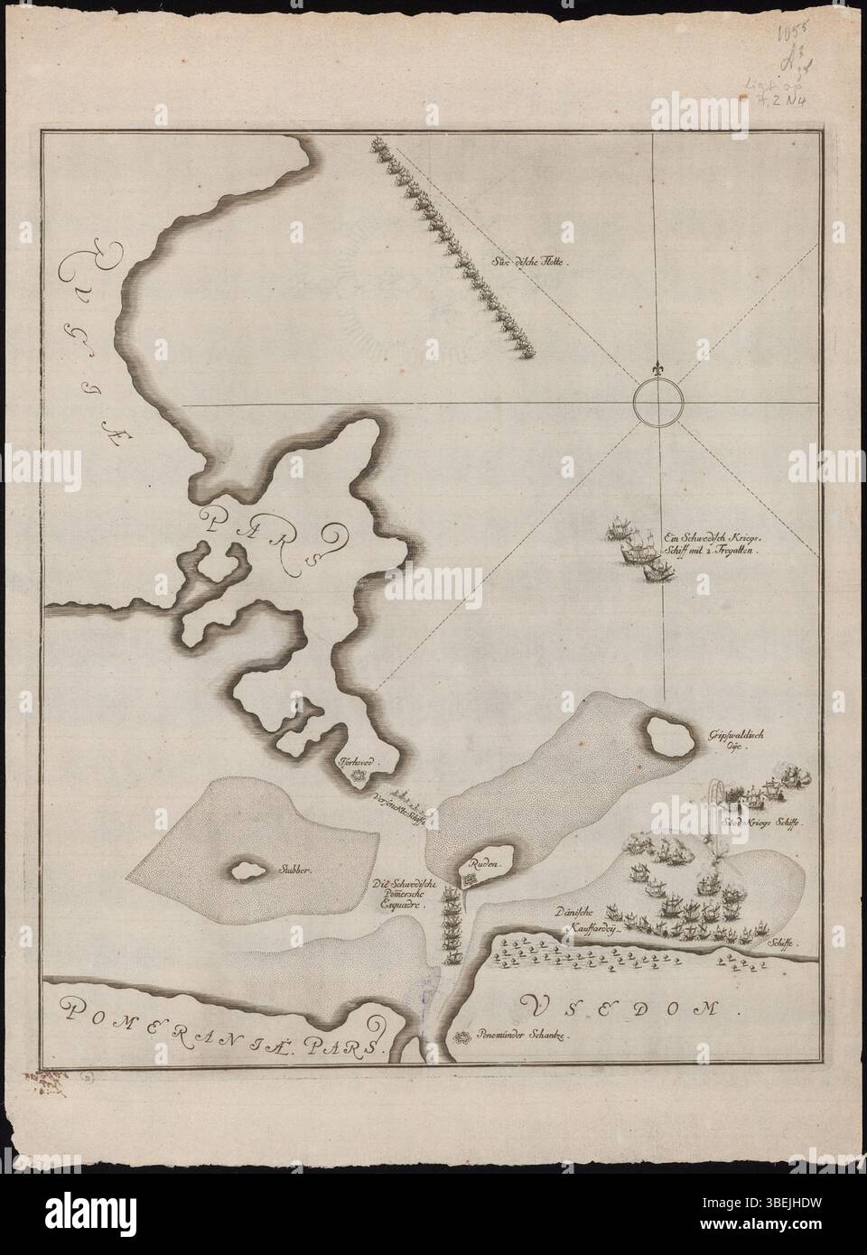 Una mappa del 1715 che mostra la guerra di Pomerania tra Prussia e Svezia per il controllo della Pomerania svedese. La mappa è disponibile in microforma e offre una visione storica del conflitto. Foto Stock