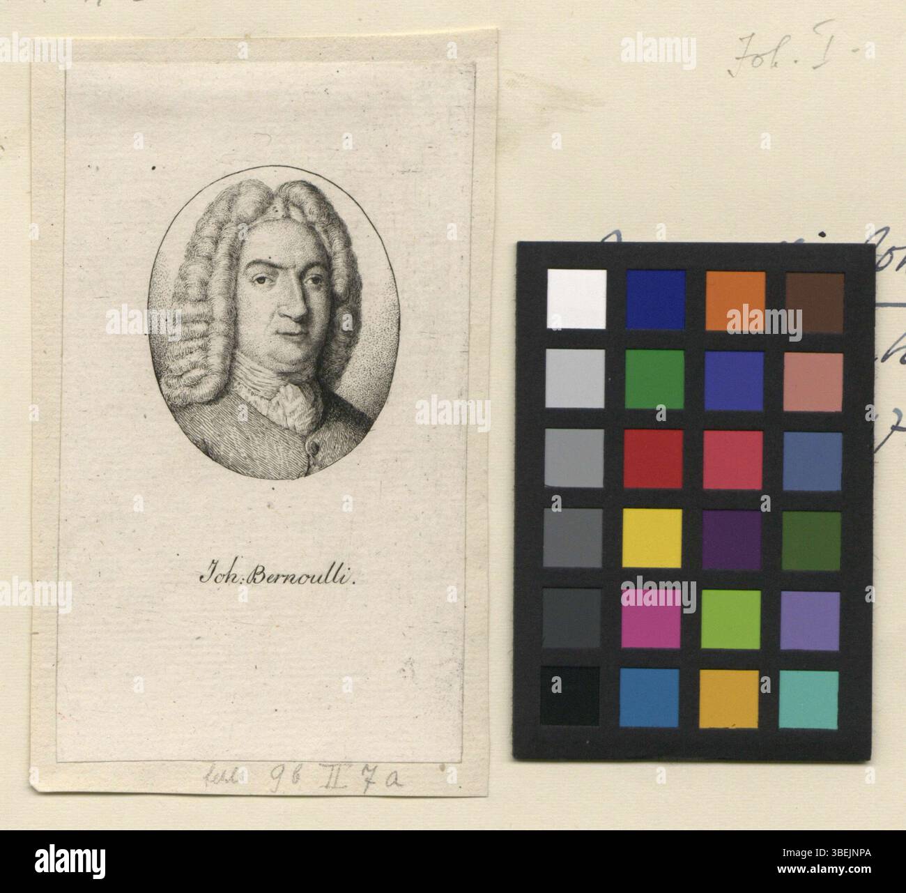 Un ritratto incisivo del matematico Johann Bernoulli-Falkner, creato tra il 1780 e il 1800. Questa stampa rappresenta una figura chiave nella storia della matematica. Foto Stock