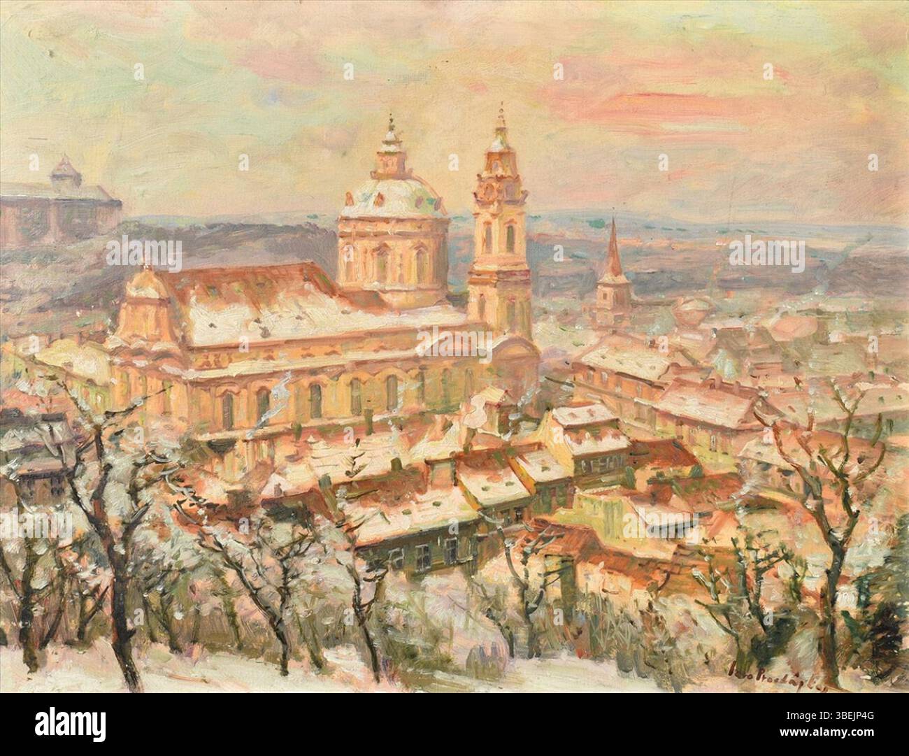 In 'SV. Mikulá V zim' (San Nicola in inverno), Jaro Procházka (1886-1949) ritrae la stagione invernale nel villaggio ceco di San Nicola, mescolando dettagli realistici con un uso impressionistico della luce e dell'ombra in questo pezzo del 1925. Foto Stock