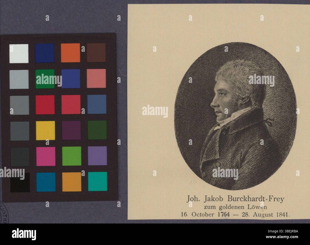 Una riproduzione fotografica di un ritratto di Joh. Jakob Burckhardt-Frey, creato tra il 1841 e il 1899. L'immagine è una rappresentazione storica di una figura svizzera. Foto Stock