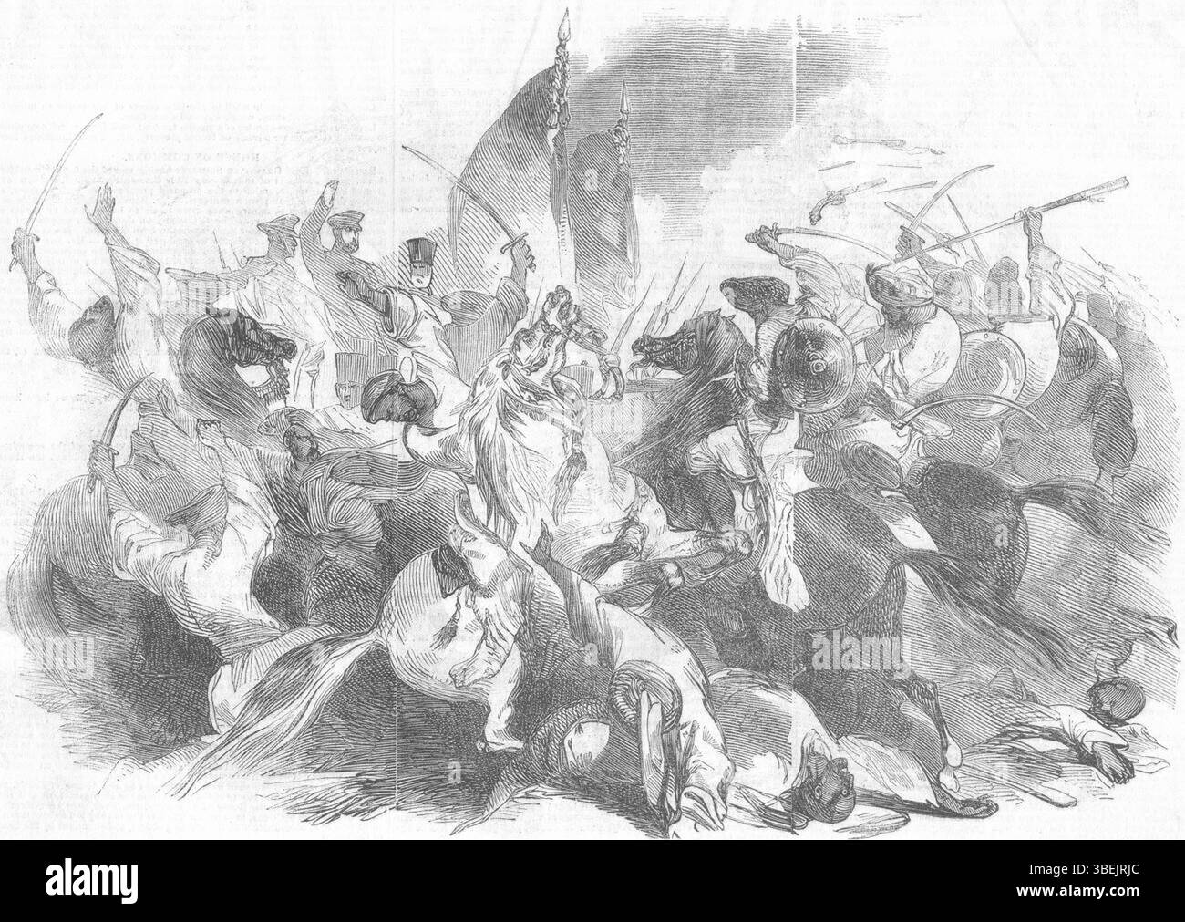 Un'illustrazione del 1846 del The Illustrated London News mostra le truppe Sikh che attaccano i colori di un reggimento di fanteria nativa durante la battaglia di Ferozeshah. In precedenza era stata erroneamente identificata come la "Battaglia di Firozpur". Foto Stock