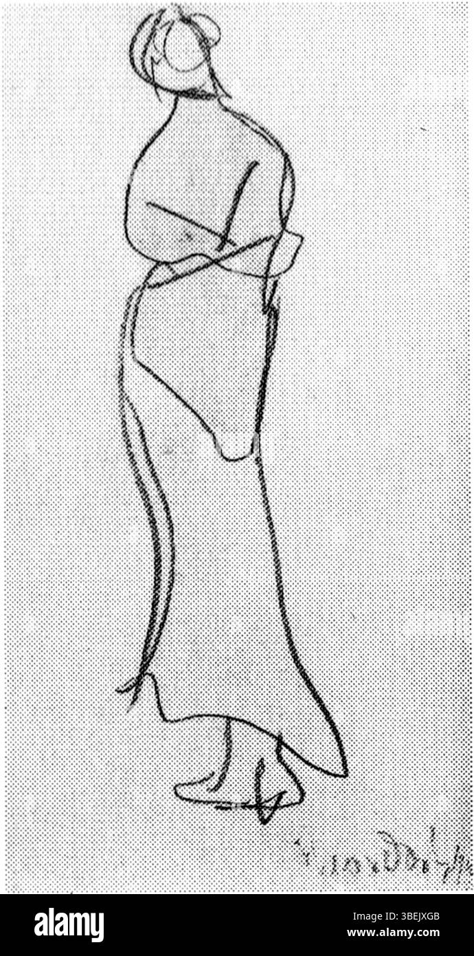 Il disegno del 1914 di Theo van Doesburg, "Una donna con le braccia incrociate", ritrae una posa semplice ma potente di una donna, che riflette il primo approccio modernista dell'artista. L'opera cattura la semplicità dinamica caratteristica dell'uso dell'astrazione geometrica da parte di Van Doesburg. Foto Stock