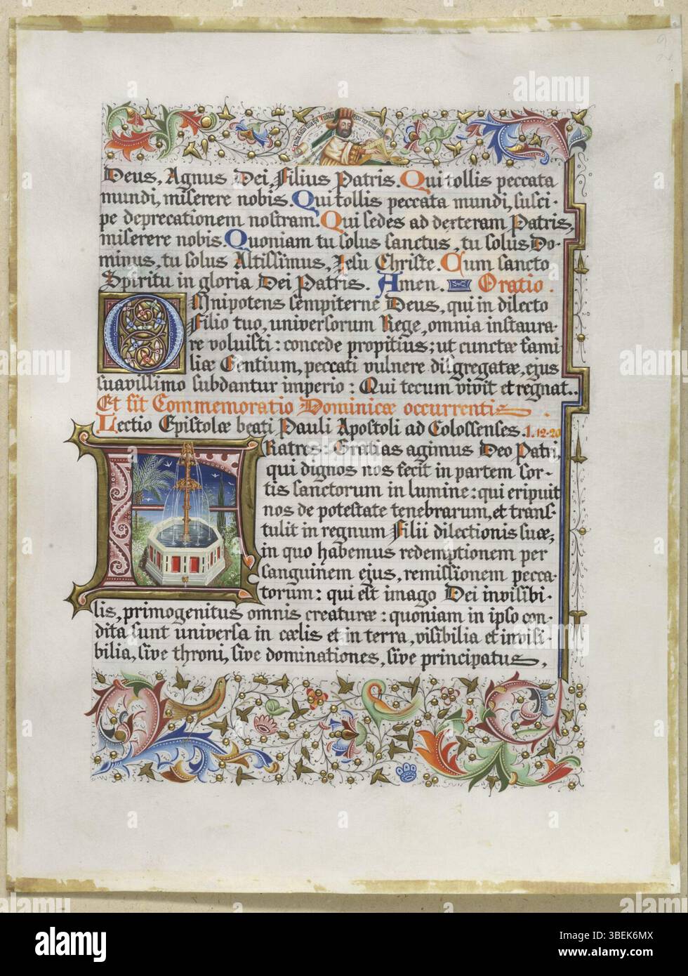 Il "Verlucht Missaal" di Marie-Louise Lemaire è un manoscritto splendidamente illuminato ospitato nel Sint-Baafskathedraal di Gent, Belgio. Il manoscritto presenta intricate illustrazioni religiose e calligrafia. Foto Stock