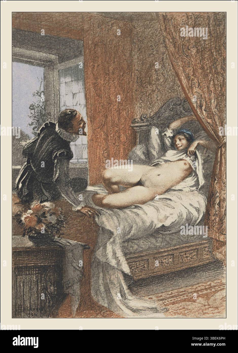 «VIES des dames galantes 27» di Edmond Malassis presenta un ritratto di donne storiche, realizzato con precisione ed eleganza. Questo pezzo fa parte della sua più grande serie che esplora la vita delle donne attraverso la lente dell'arte e della storia culturale. Foto Stock