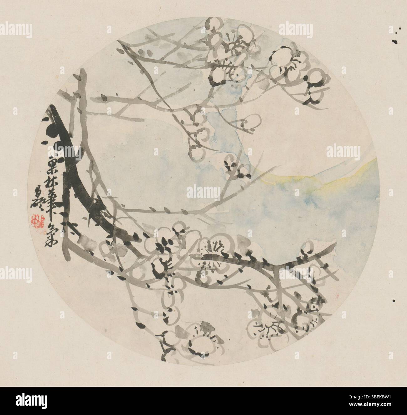 Questo lavoro di Wu Chang-shuo (1844-1927) esemplifica la sua maestria nella pittura a inchiostro cinese. Conosciuto per il suo approccio naturalistico, Wu dipinse spesso fiori, uccelli e paesaggi, contribuendo all'evoluzione della pittura a pennello cinese durante la tarda dinastia Qing e l'inizio del periodo repubblicano. Foto Stock