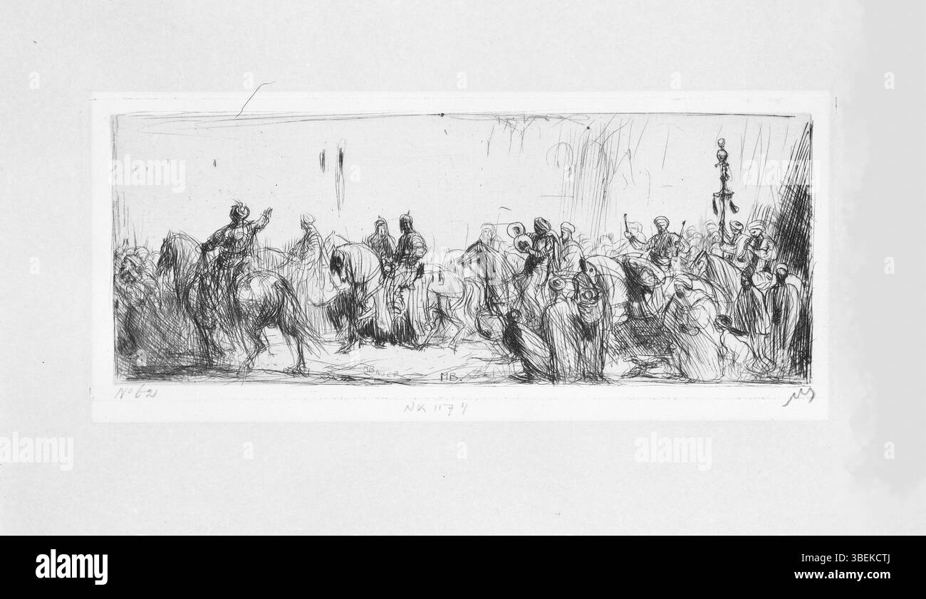 Questo dipinto del 1901 di Marius Bauer raffigura un'orchestra turca che mostra musicisti in abiti tradizionali. L'opera di Bauer mette in evidenza la ricchezza culturale dell'Impero ottomano durante l'inizio del XX secolo. Foto Stock